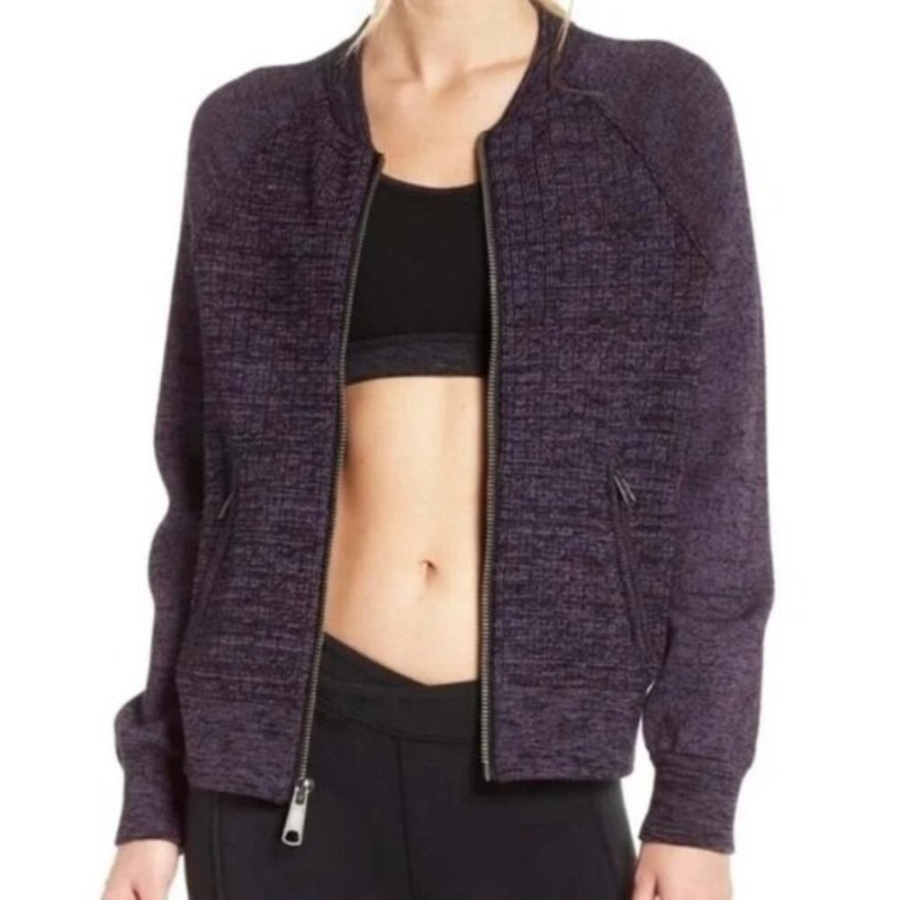 Free People Naomi Sweater Knit Purple Bomber Jacket M Medium